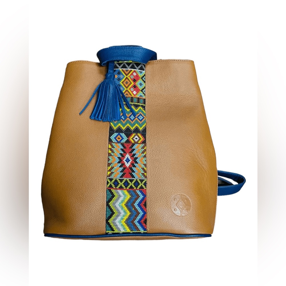 Leather Backpack with Huichol Beading